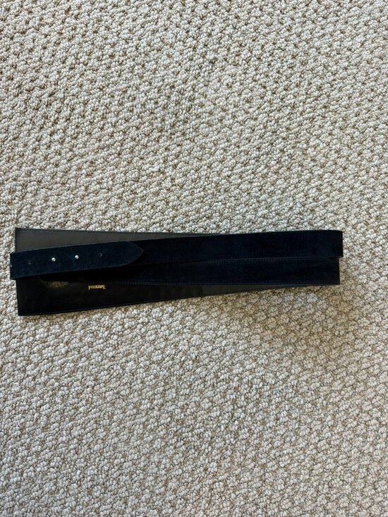 Vintage Berghoff Asymmetric Italian Leather Belt - Black Size 28